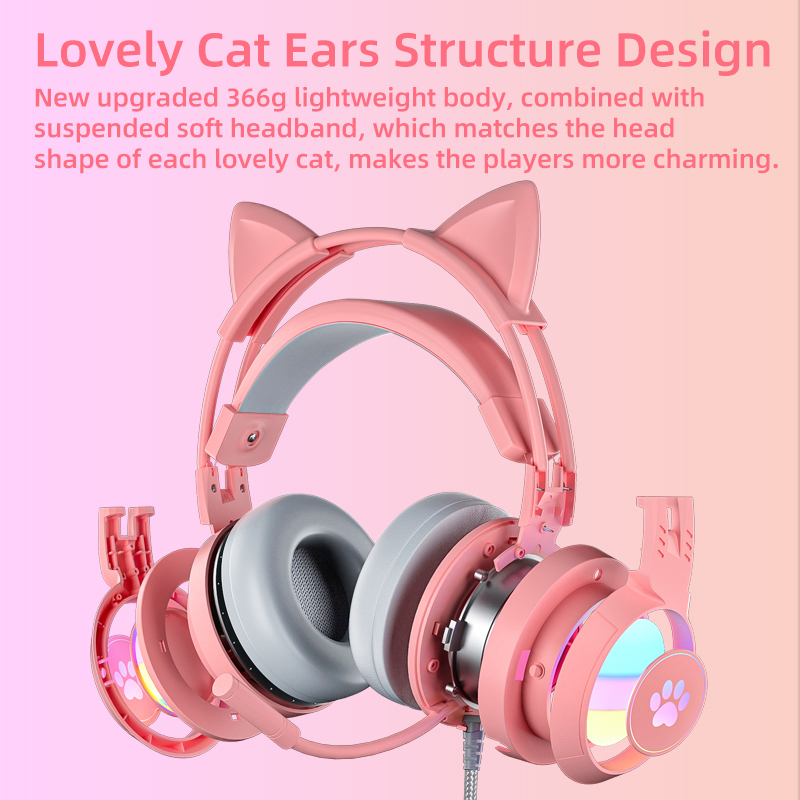 Gaming Headset Rgb - Casque de jeu rose pour PC,